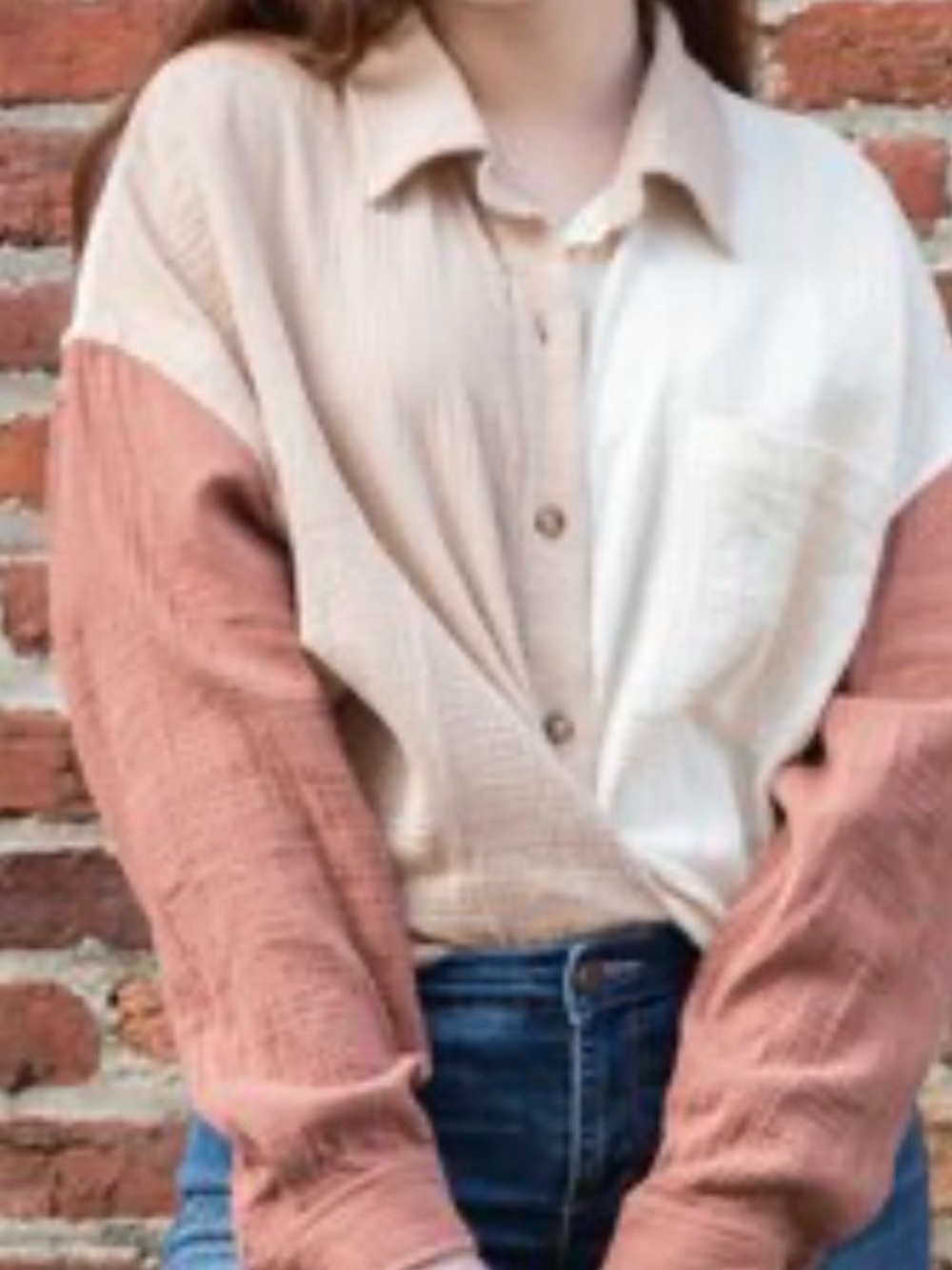 Linen colorblock button down